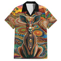 Australian Aboriginal Art Kangaroo Family Matching Long Sleeve Bodycon Dress and Hawaiian Shirt Looking Forward Looking Blak Aboriginal Dot Painting