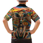 Australian Aboriginal Art Kangaroo Family Matching Mermaid Dress and Hawaiian Shirt Looking Forward Looking Blak Aboriginal Dot Painting