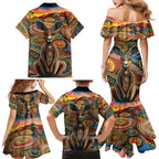 Australian Aboriginal Art Kangaroo Family Matching Mermaid Dress and Hawaiian Shirt Looking Forward Looking Blak Aboriginal Dot Painting