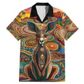 Australian Aboriginal Art Kangaroo Family Matching Mermaid Dress and Hawaiian Shirt Looking Forward Looking Blak Aboriginal Dot Painting