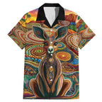 Australian Aboriginal Art Kangaroo Family Matching Mermaid Dress and Hawaiian Shirt Looking Forward Looking Blak Aboriginal Dot Painting