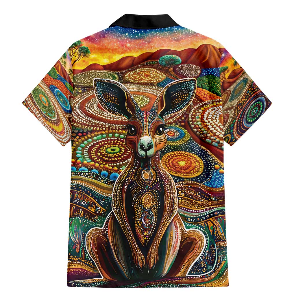 Australian Aboriginal Art Kangaroo Family Matching Mermaid Dress and Hawaiian Shirt Looking Forward Looking Blak Aboriginal Dot Painting