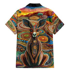 Australian Aboriginal Art Kangaroo Family Matching Mermaid Dress and Hawaiian Shirt Looking Forward Looking Blak Aboriginal Dot Painting