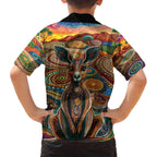 Australian Aboriginal Art Kangaroo Family Matching Off The Shoulder Long Sleeve Dress and Hawaiian Shirt Looking Forward Looking Blak Aboriginal Dot Painting