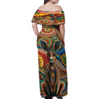 Australian Aboriginal Art Kangaroo Family Matching Off Shoulder Maxi Dress and Hawaiian Shirt Looking Forward Looking Blak Aboriginal Dot Painting