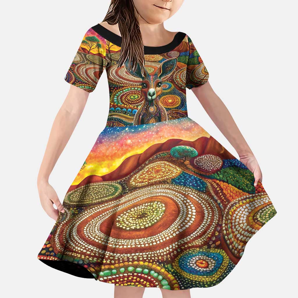 Australian Aboriginal Art Kangaroo Family Matching Puletasi and Hawaiian Shirt Looking Forward Looking Blak Aboriginal Dot Painting