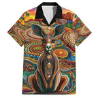 Australian Aboriginal Art Kangaroo Family Matching Summer Maxi Dress and Hawaiian Shirt Looking Forward Looking Blak Aboriginal Dot Painting