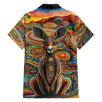 Australian Aboriginal Art Kangaroo Family Matching Summer Maxi Dress and Hawaiian Shirt Looking Forward Looking Blak Aboriginal Dot Painting