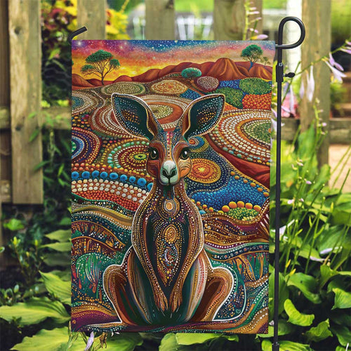 Australian Aboriginal Art Kangaroo Garden Flag Looking Forward Looking Blak Aboriginal Dot Painting