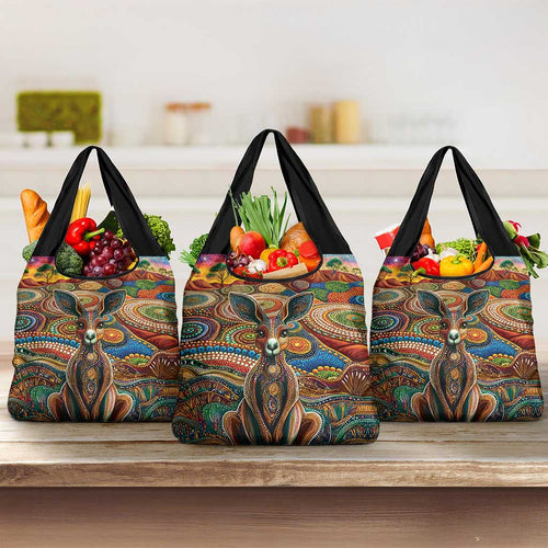 Australian Aboriginal Art Kangaroo Grocery Bag Looking Forward Looking Blak Aboriginal Dot Painting