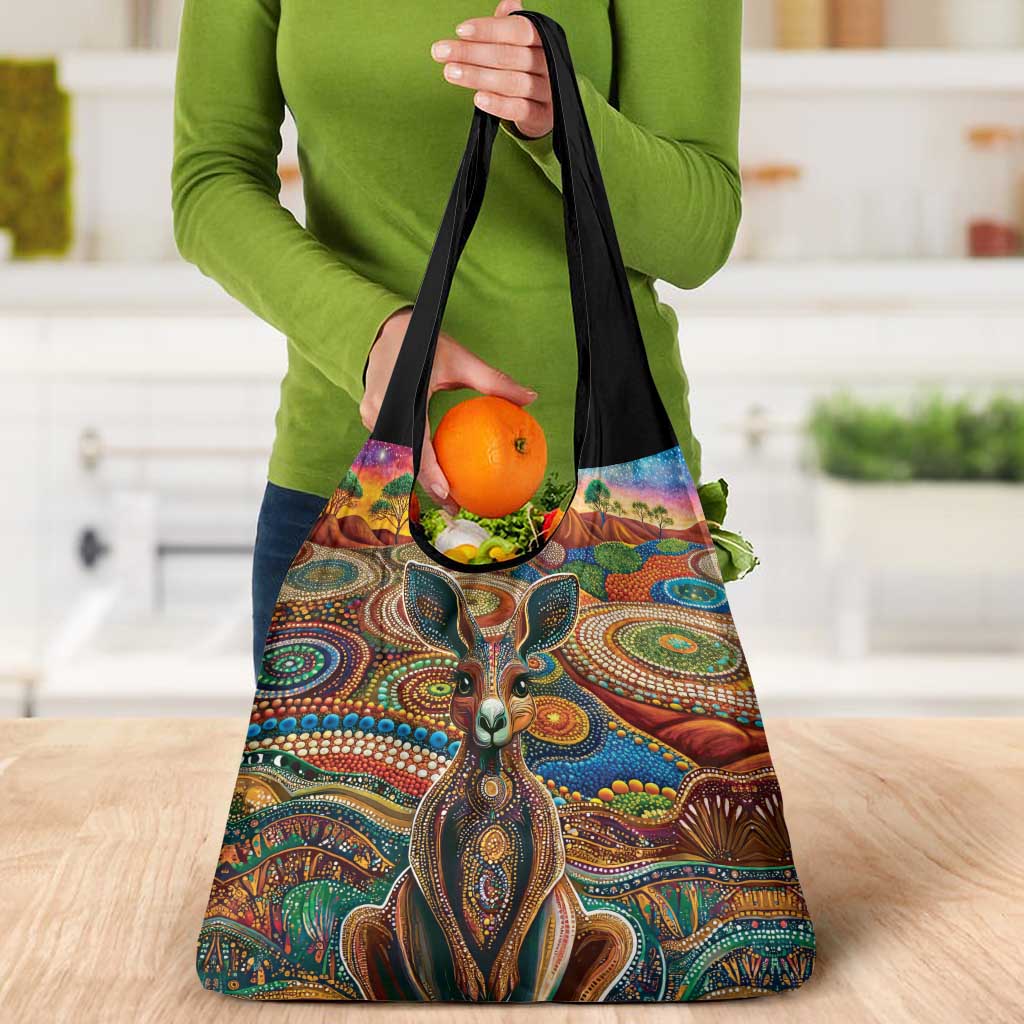 Australian Aboriginal Art Kangaroo Grocery Bag Looking Forward Looking Blak Aboriginal Dot Painting