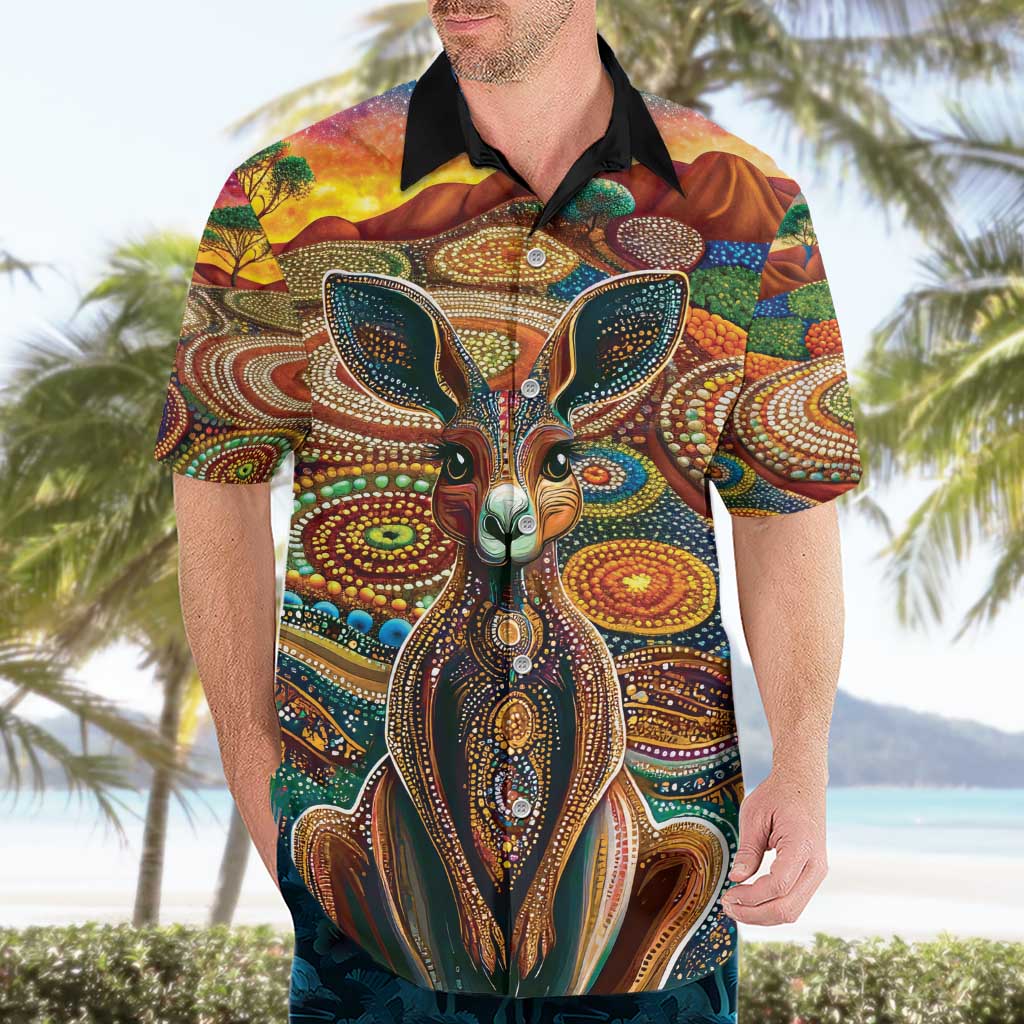 Australian Aboriginal Art Kangaroo Hawaiian Shirt Looking Forward Looking Blak Aboriginal Dot Painting