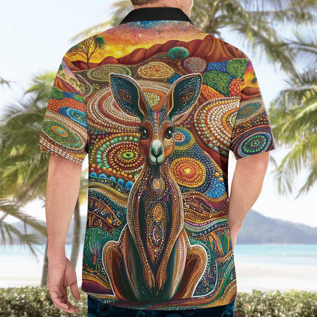 Australian Aboriginal Art Kangaroo Hawaiian Shirt Looking Forward Looking Blak Aboriginal Dot Painting