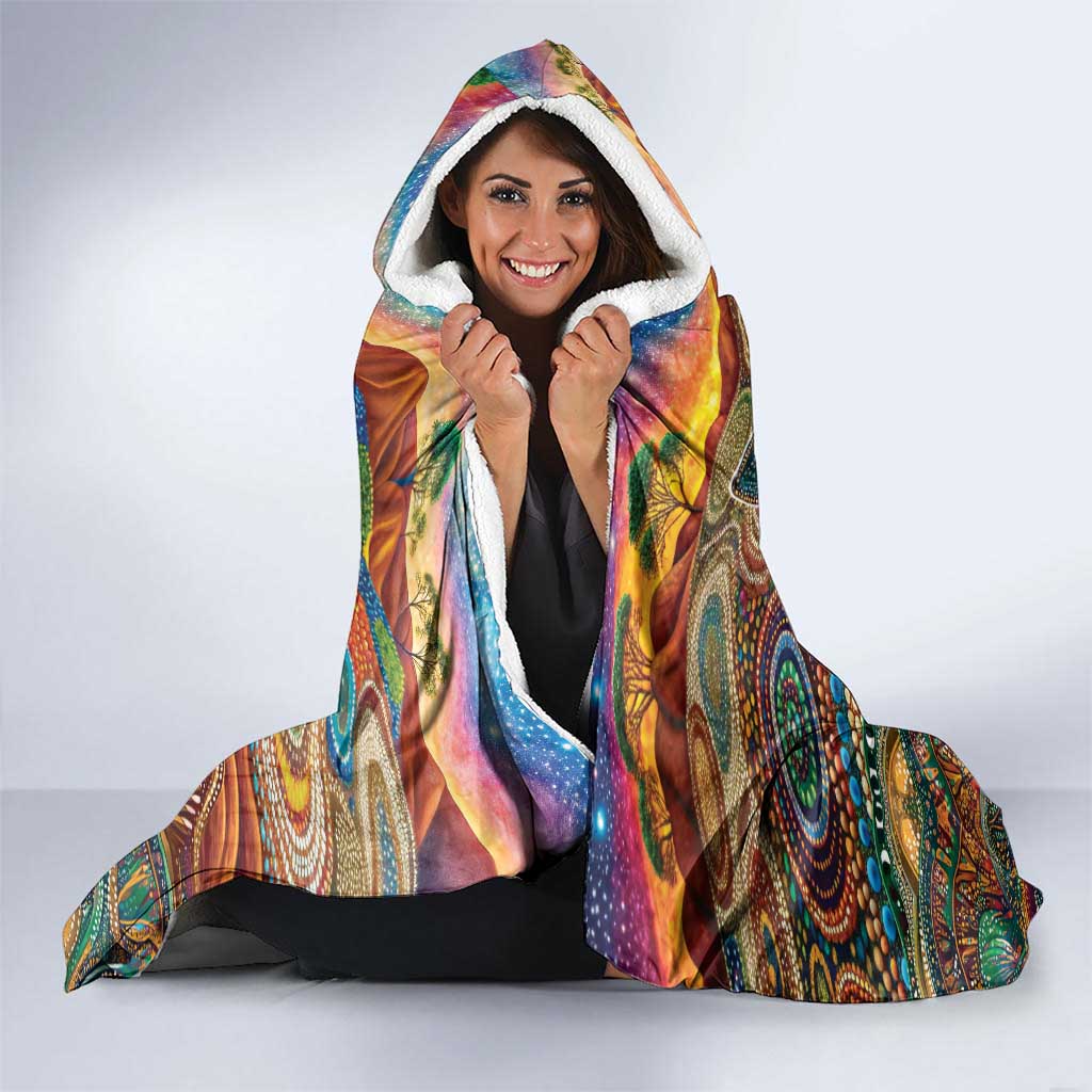 Australian Aboriginal Art Kangaroo Hooded Blanket Looking Forward Looking Blak Aboriginal Dot Painting
