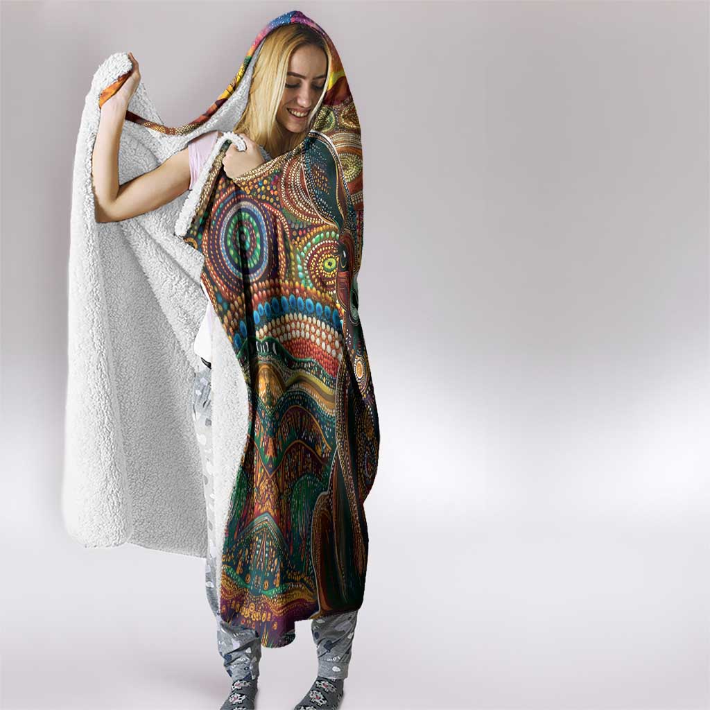 Australian Aboriginal Art Kangaroo Hooded Blanket Looking Forward Looking Blak Aboriginal Dot Painting