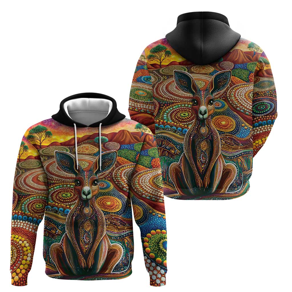 Australian Aboriginal Art Kangaroo Hoodie Looking Forward Looking Blak Aboriginal Dot Painting