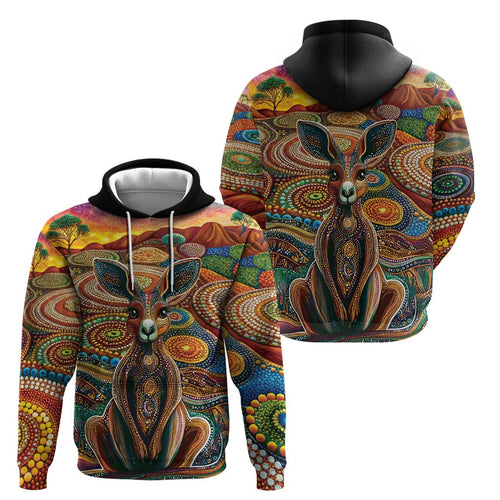 Australian Aboriginal Art Kangaroo Hoodie Looking Forward Looking Blak Aboriginal Dot Painting