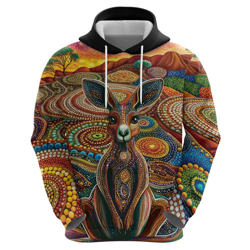 Australian Aboriginal Art Kangaroo Hoodie Looking Forward Looking Blak Aboriginal Dot Painting