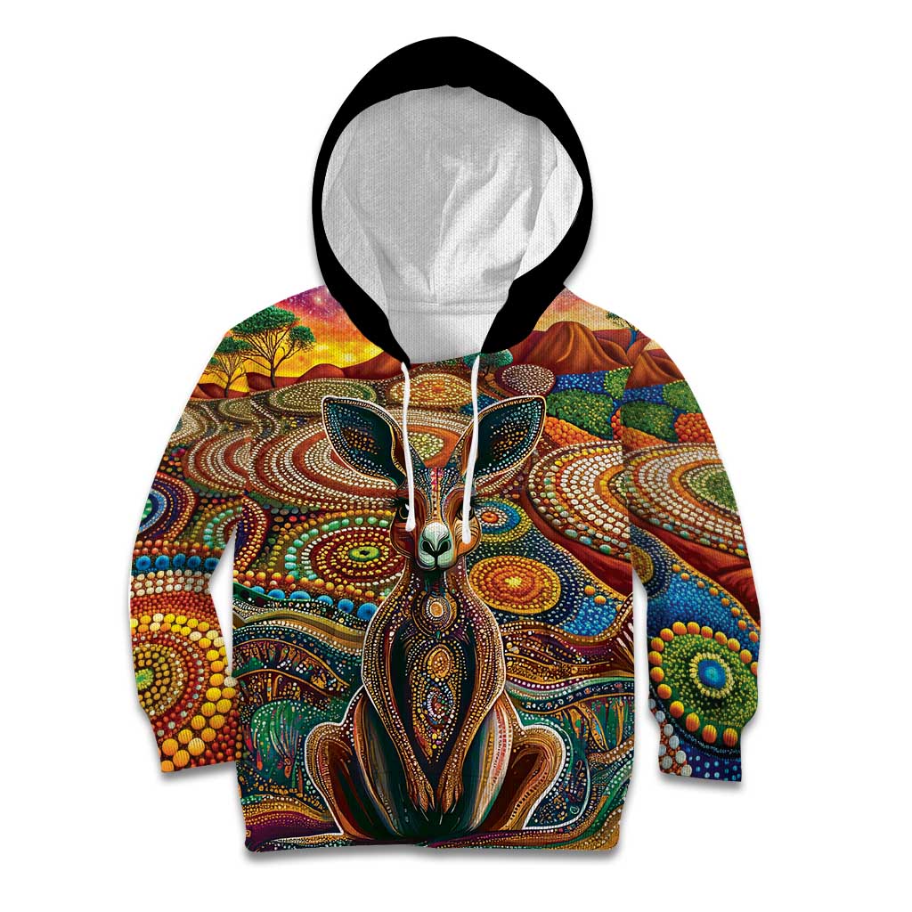 Australian Aboriginal Art Kangaroo Kid Hoodie Looking Forward Looking Blak Aboriginal Dot Painting