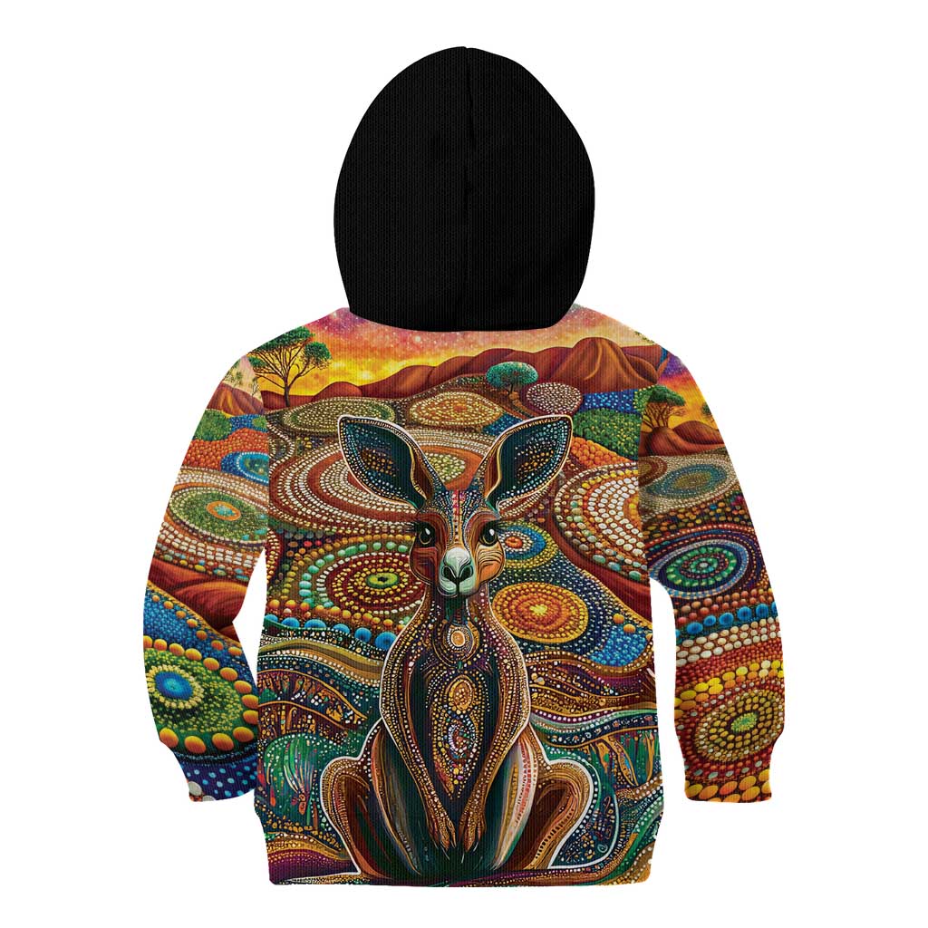 Australian Aboriginal Art Kangaroo Kid Hoodie Looking Forward Looking Blak Aboriginal Dot Painting