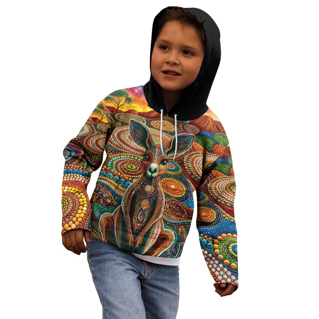 Australian Aboriginal Art Kangaroo Kid Hoodie Looking Forward Looking Blak Aboriginal Dot Painting