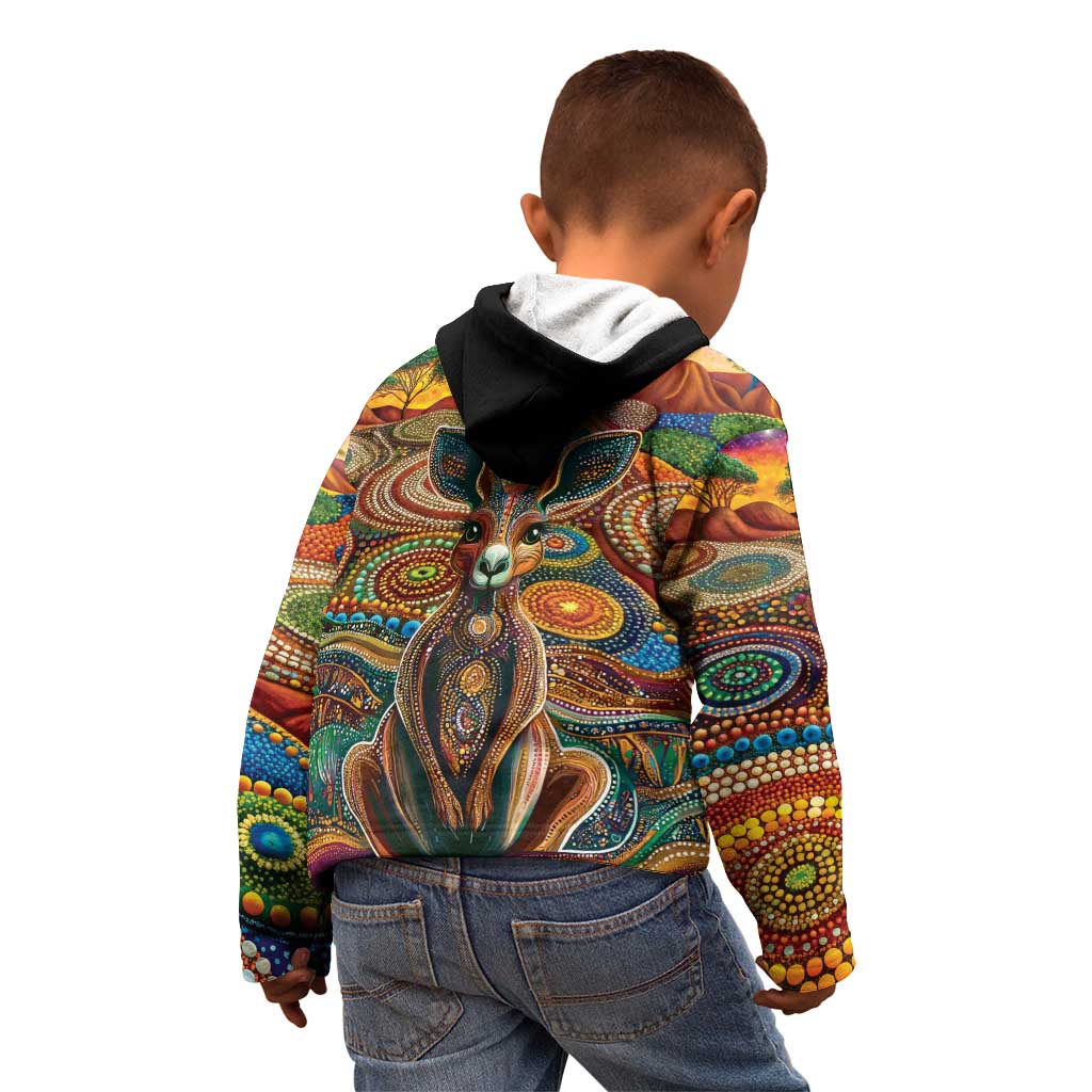 Australian Aboriginal Art Kangaroo Kid Hoodie Looking Forward Looking Blak Aboriginal Dot Painting