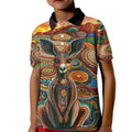 Australian Aboriginal Art Kangaroo Kid Polo Shirt Looking Forward Looking Blak Aboriginal Dot Painting