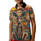 Australian Aboriginal Art Kangaroo Kid Polo Shirt Looking Forward Looking Blak Aboriginal Dot Painting
