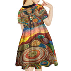 Australian Aboriginal Art Kangaroo Kid Short Sleeve Dress Looking Forward Looking Blak Aboriginal Dot Painting