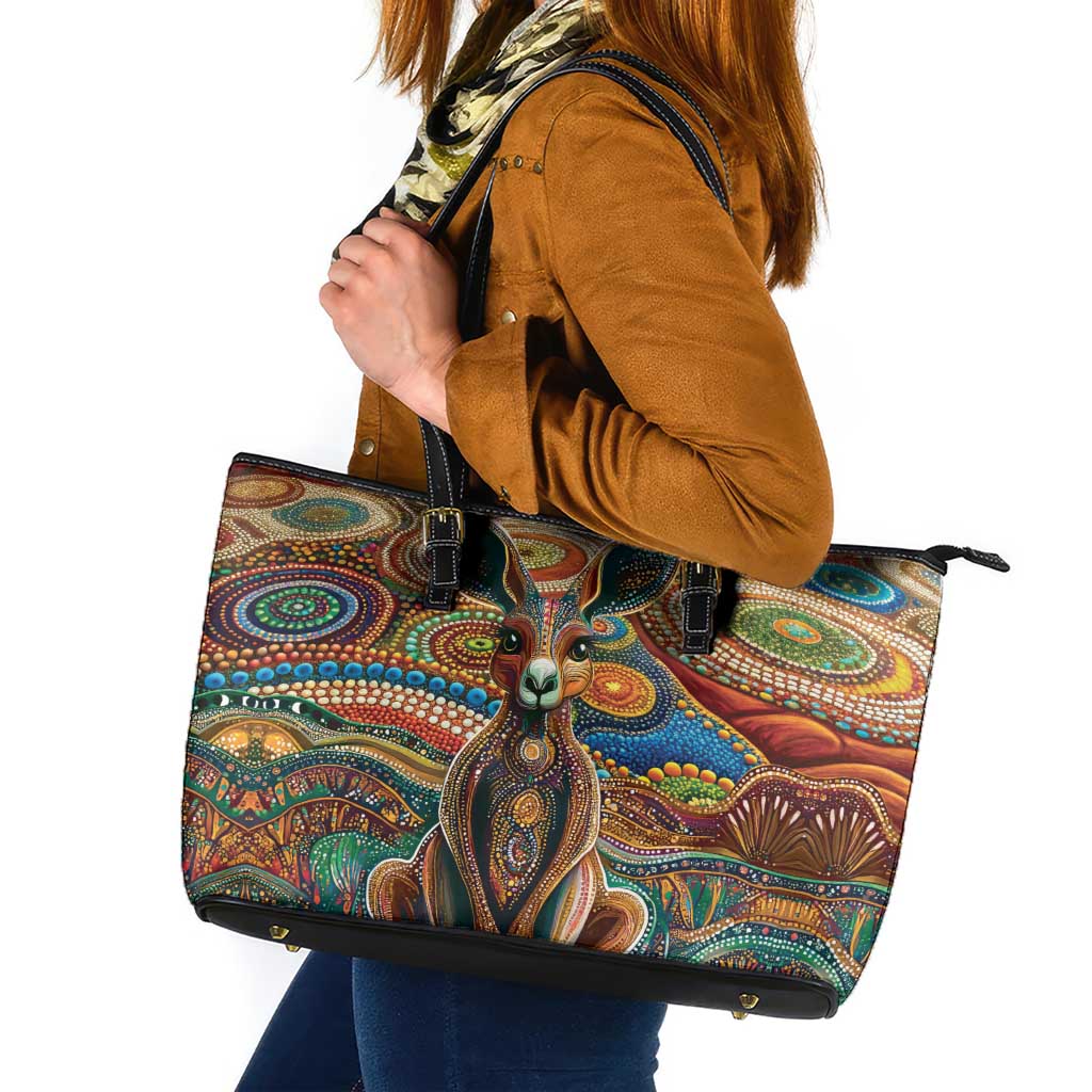 Australian Aboriginal Art Kangaroo Leather Tote Bag Looking Forward Looking Blak Aboriginal Dot Painting