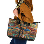 Australian Aboriginal Art Kangaroo Leather Tote Bag Looking Forward Looking Blak Aboriginal Dot Painting