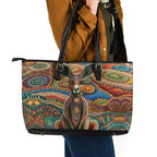Australian Aboriginal Art Kangaroo Leather Tote Bag Looking Forward Looking Blak Aboriginal Dot Painting