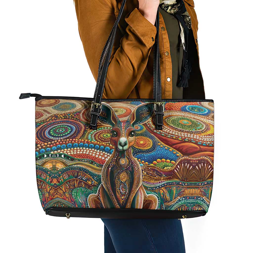 Australian Aboriginal Art Kangaroo Leather Tote Bag Looking Forward Looking Blak Aboriginal Dot Painting