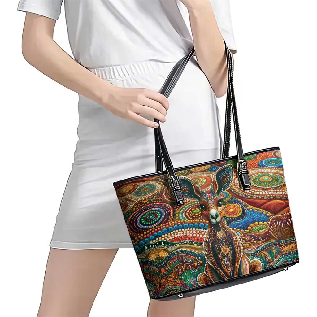 Australian Aboriginal Art Kangaroo Leather Tote Bag Looking Forward Looking Blak Aboriginal Dot Painting