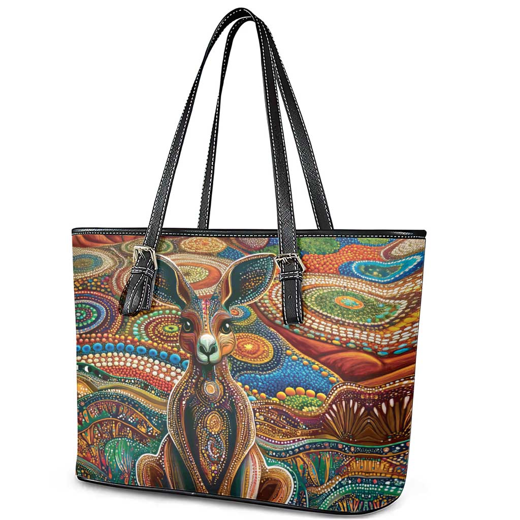 Australian Aboriginal Art Kangaroo Leather Tote Bag Looking Forward Looking Blak Aboriginal Dot Painting