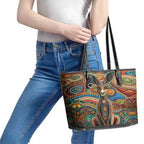 Australian Aboriginal Art Kangaroo Leather Tote Bag Looking Forward Looking Blak Aboriginal Dot Painting