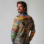 Australian Aboriginal Art Kangaroo Long Sleeve Polo Shirt Looking Forward Looking Blak Aboriginal Dot Painting