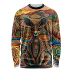 Australian Aboriginal Art Kangaroo Long Sleeve Shirt Looking Forward Looking Blak Aboriginal Dot Painting