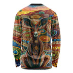 Australian Aboriginal Art Kangaroo Long Sleeve Shirt Looking Forward Looking Blak Aboriginal Dot Painting