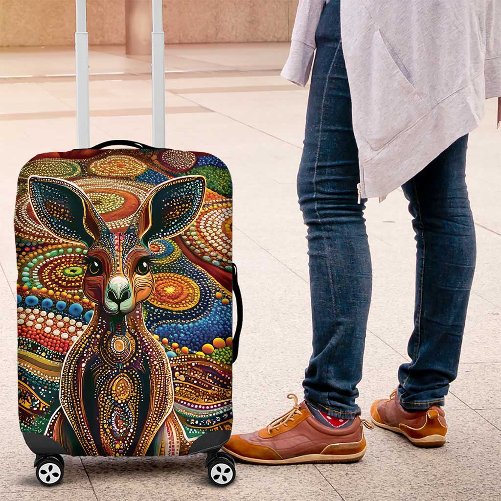 Australian Aboriginal Art Kangaroo Luggage Cover Looking Forward Looking Blak Aboriginal Dot Painting