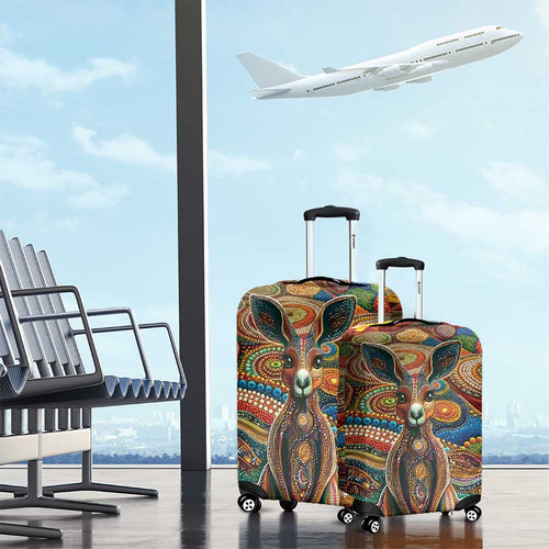 Australian Aboriginal Art Kangaroo Luggage Cover Looking Forward Looking Blak Aboriginal Dot Painting