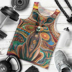Australian Aboriginal Art Kangaroo Men Tank Top Looking Forward Looking Blak Aboriginal Dot Painting