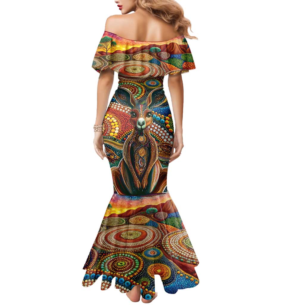 Australian Aboriginal Art Kangaroo Mermaid Dress Looking Forward Looking Blak Aboriginal Dot Painting