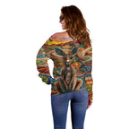 Australian Aboriginal Art Kangaroo Off Shoulder Sweater Looking Forward Looking Blak Aboriginal Dot Painting