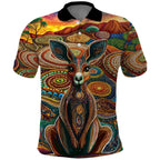 Australian Aboriginal Art Kangaroo Polo Shirt Looking Forward Looking Blak Aboriginal Dot Painting