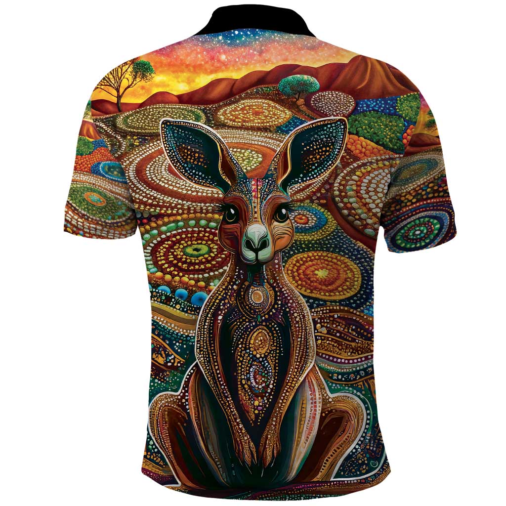Australian Aboriginal Art Kangaroo Polo Shirt Looking Forward Looking Blak Aboriginal Dot Painting