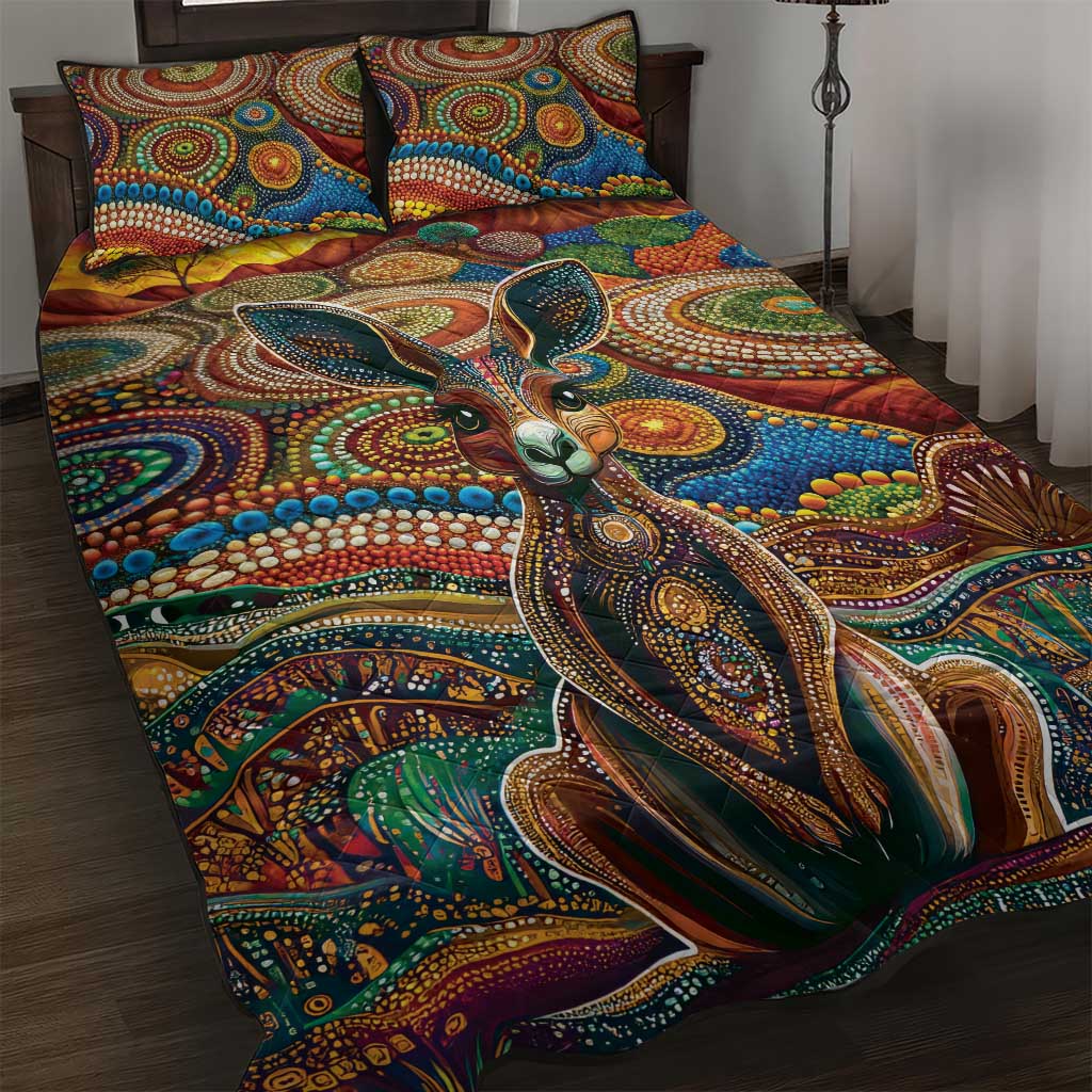 Australian Aboriginal Art Kangaroo Quilt Bed Set Looking Forward Looking Blak Aboriginal Dot Painting