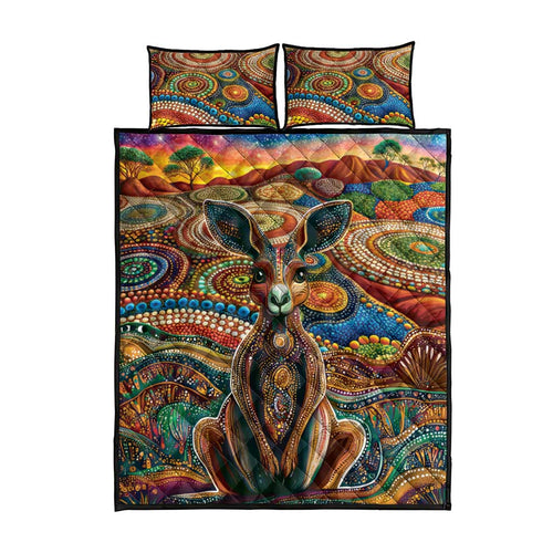 Australian Aboriginal Art Kangaroo Quilt Bed Set Looking Forward Looking Blak Aboriginal Dot Painting