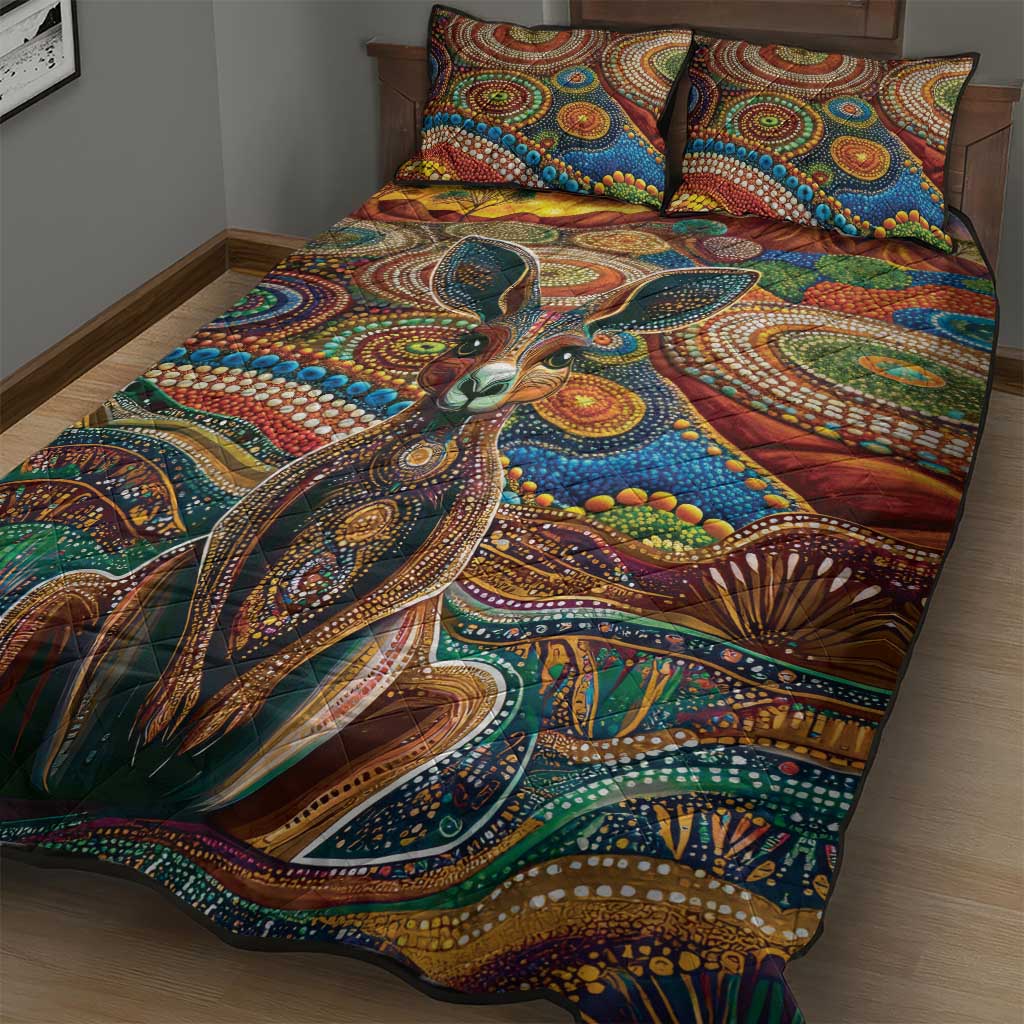 Australian Aboriginal Art Kangaroo Quilt Bed Set Looking Forward Looking Blak Aboriginal Dot Painting