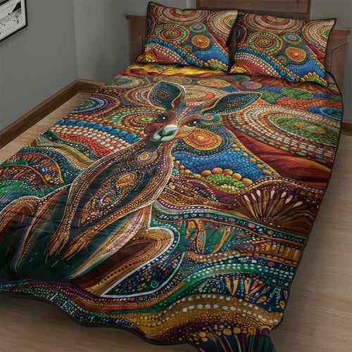 Australian Aboriginal Art Kangaroo Quilt Bed Set Looking Forward Looking Blak Aboriginal Dot Painting